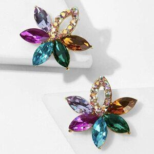 Color-block Rhinestone Flower Stud Earrings